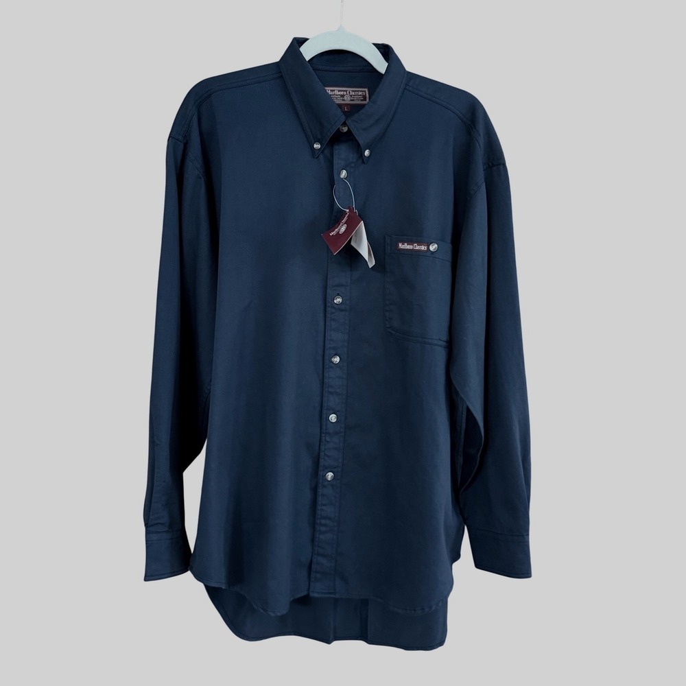 Marlboro Classics Button Down Shirt Men's‎ L Navy Blue NWT Long Sleeve Vintage